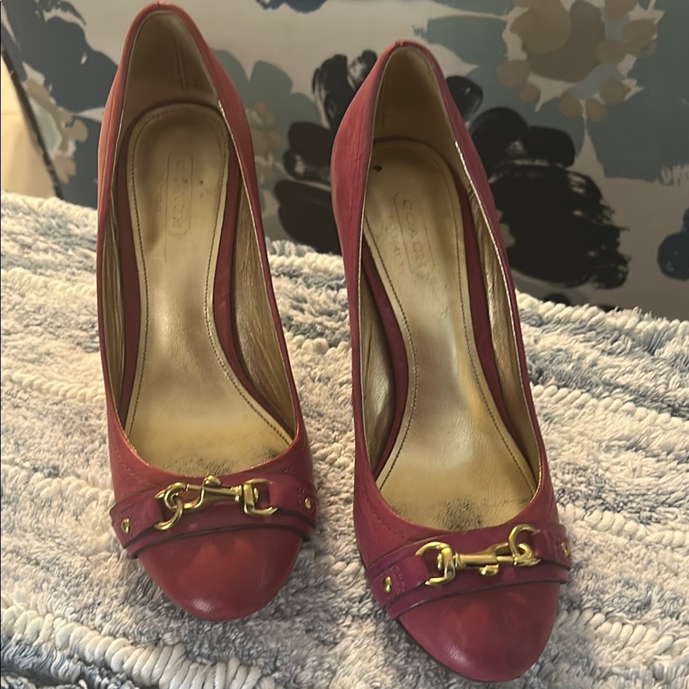 Coach Dark Pink/Fuchsia Leather Women's Heels